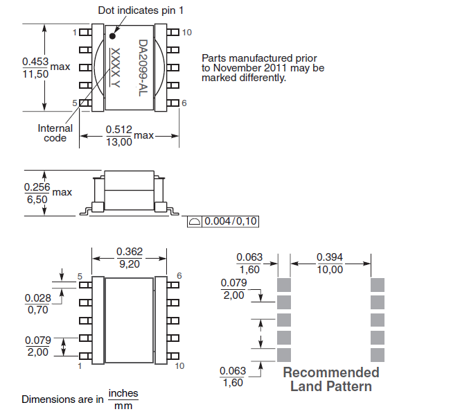 DA2099-AL High Frequency Ferrite Core Transformer For ON Semiconductor 0