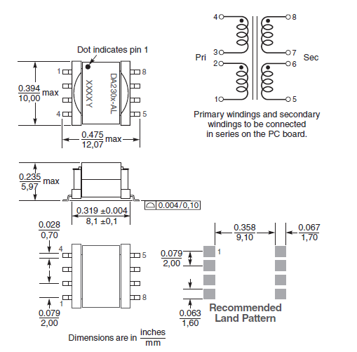 DA2304-AL Power Over Ethernet Transformer For Texas Instruments RS-485 / Profibus Interfaces 0