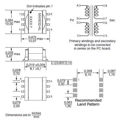 Small Isolation Transformer MA5632-AL For Texas Instruments SN6501 Transformer Driver 0