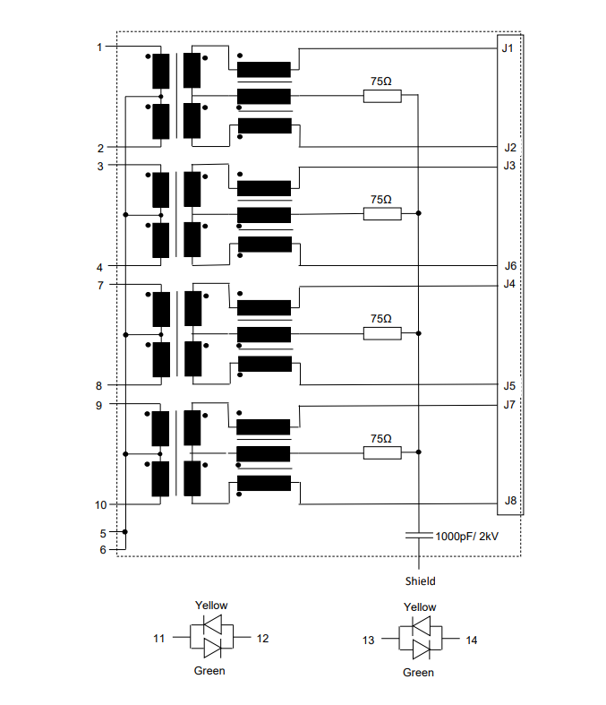 7499111447 RJ45 LAN Transformer RJ45 Connector with integrated