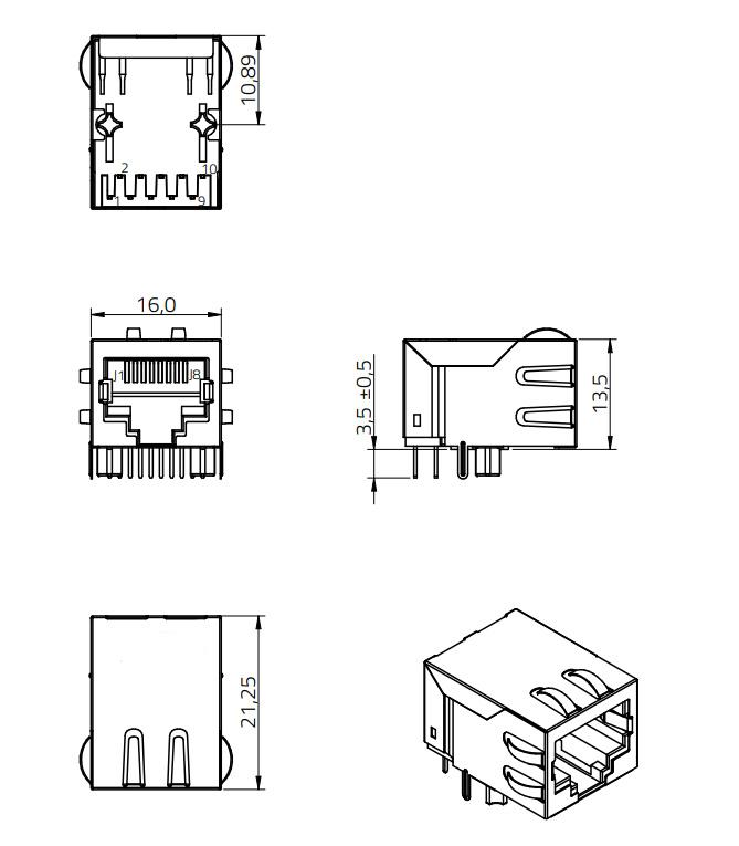 RJ45 Connector with integrated transformer for Routers 7499111001A